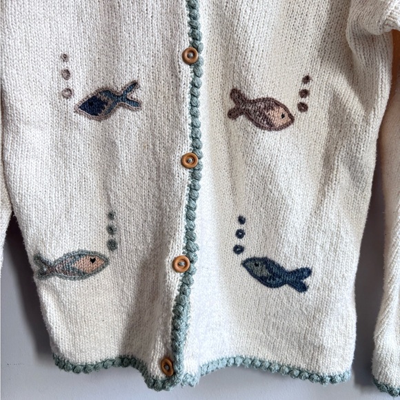 Cream Knit Cardigan with Fish - Picture 4 of 6